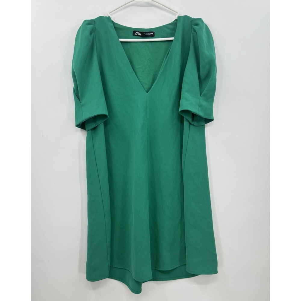 Zara Puff Sleeve Green Mini dress Relaxed Fit‎ Puff Sleeve unline Size Large